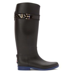 Tommy Hilfiger Black & Blue Spritz Rubber High Rain Boot Size 6